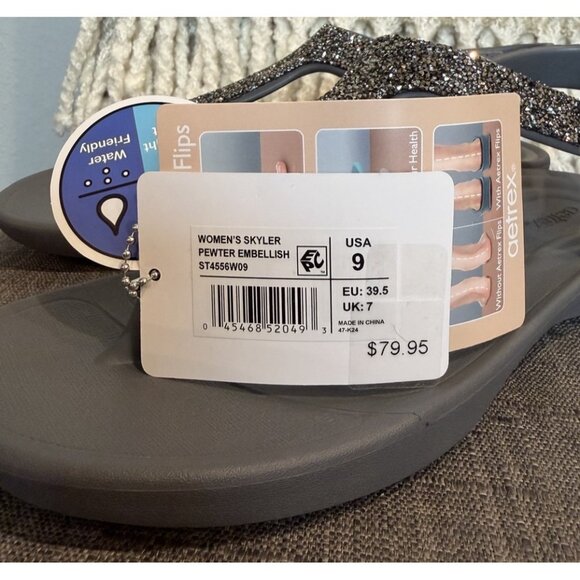 Aetrex Women’s Size 9 Skyler Thong Sandal pewter Grey embellished - Picture 7 of 10